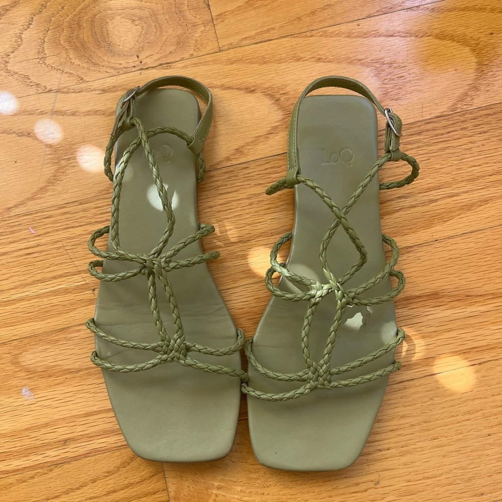 LOQ Green Leather Sandals with Adjustable Strap